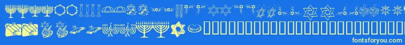 KrHappyHanukhah-Schriftart – Gelbe Schriften auf blauem Hintergrund