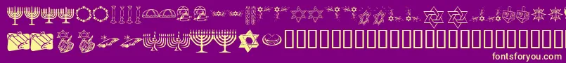 KrHappyHanukhah-Schriftart – Gelbe Schriften auf violettem Hintergrund