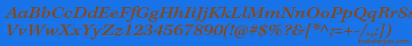 フォントKeplerstdMediumextitcapt – 茶色の文字が青い背景にあります。