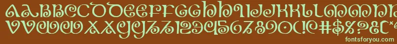 フォントTheshire – 緑色の文字が茶色の背景にあります。