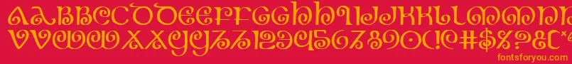 Theshire-Schriftart – Orangefarbene Schriften auf rotem Hintergrund