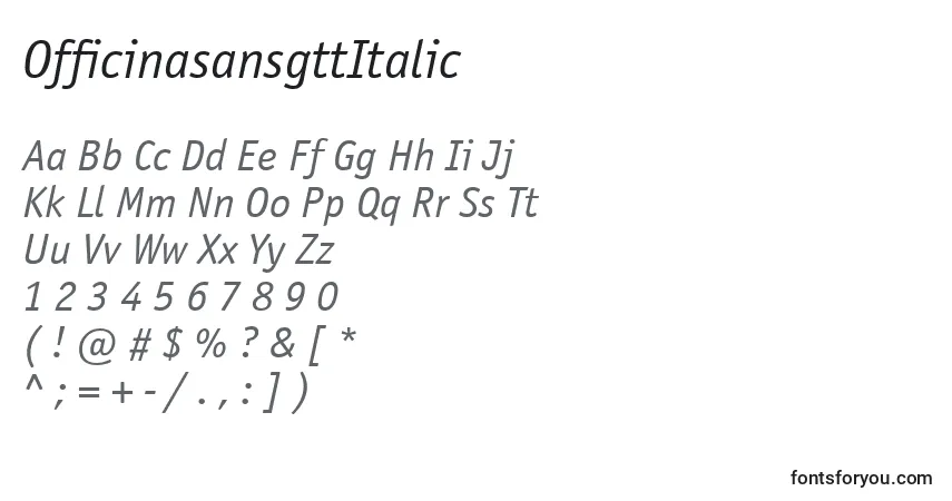 Шрифт OfficinasansgttItalic – алфавит, цифры, специальные символы