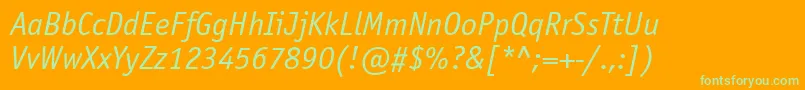 OfficinasansgttItalic-Schriftart – Grüne Schriften auf orangefarbenem Hintergrund