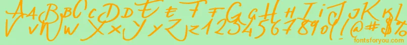 フォントDenishandwritting – オレンジの文字が緑の背景にあります。