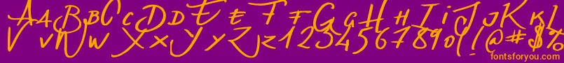 フォントDenishandwritting – 紫色の背景にオレンジのフォント