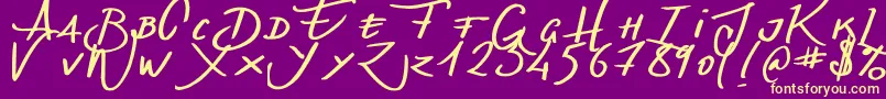 フォントDenishandwritting – 紫の背景に黄色のフォント