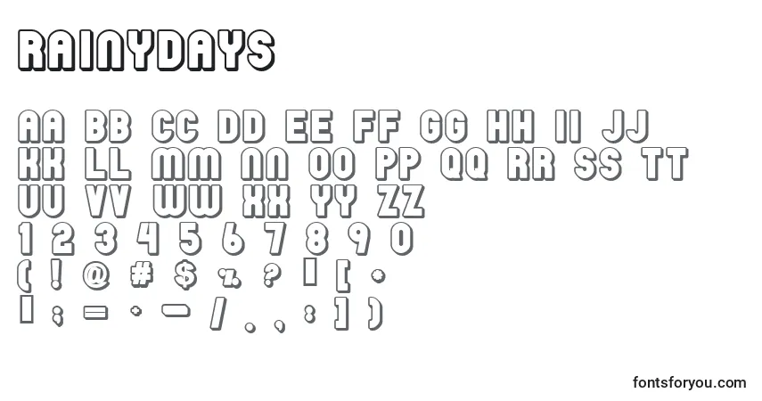 Czcionka Rainydays – alfabet, cyfry, specjalne znaki