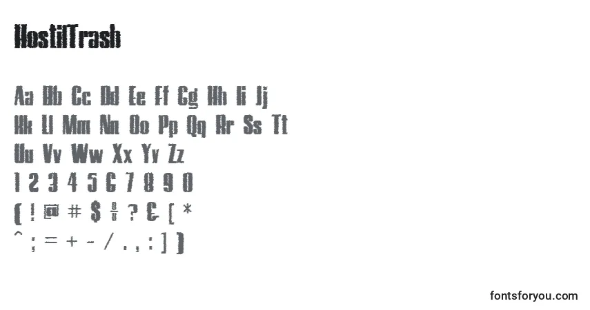 Czcionka HostilTrash – alfabet, cyfry, specjalne znaki