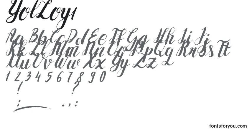 A fonte YolLoy1 – alfabeto, números, caracteres especiais