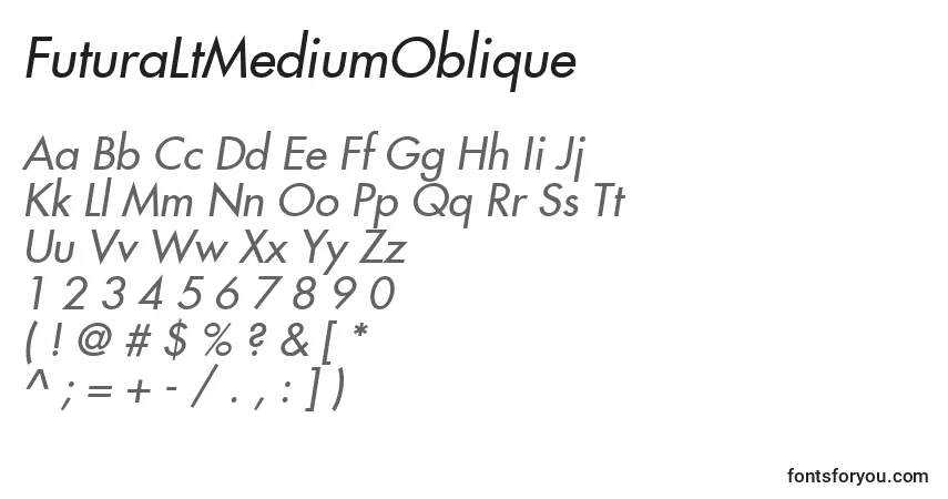 FuturaLtMediumOblique-fontti – aakkoset, numerot, erikoismerkit