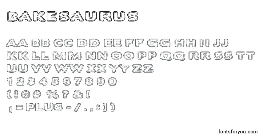Bakesaurus-fontti – aakkoset, numerot, erikoismerkit
