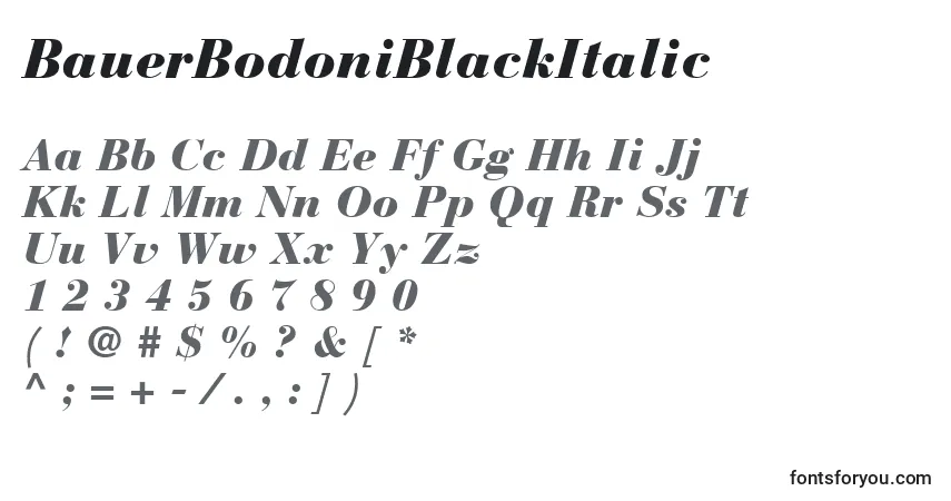 A fonte BauerBodoniBlackItalic – alfabeto, números, caracteres especiais