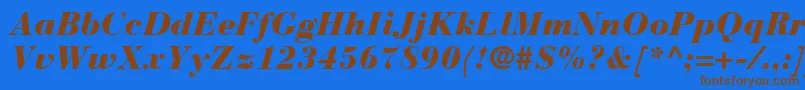 Weitere Informationen zur BauerBodoniBlackItalic-Schriftart BauerBodoniBlackItalic-Schriftart – Braune Schriften auf blauem Hintergrund
