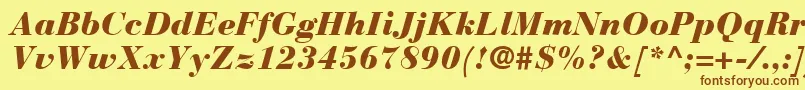 フォントBauerBodoniBlackItalic – 茶色の文字が黄色の背景にあります。