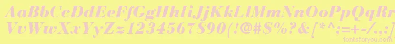 BauerBodoniBlackItalic-Schriftart – Rosa Schriften auf gelbem Hintergrund