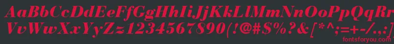 BauerBodoniBlackItalic-fontti – punaiset fontit mustalla taustalla