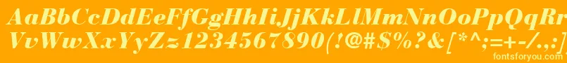 BauerBodoniBlackItalic-fontti – keltaiset fontit oranssilla taustalla