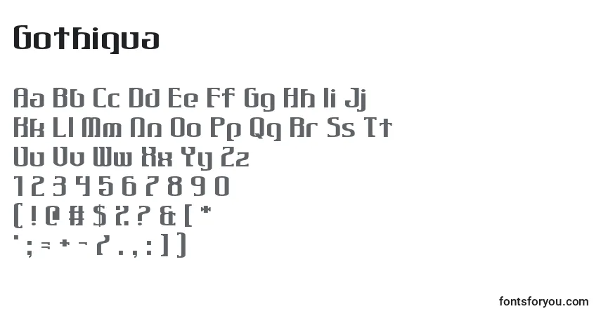 Schriftart Gothiqua – Alphabet, Zahlen, spezielle Symbole