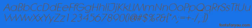 LithelightItalic-Schriftart – Braune Schriften auf blauem Hintergrund