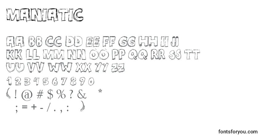 Шрифт Maniatic – алфавит, цифры, специальные символы