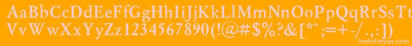 MyslBold.001.001-fontti – vaaleanpunaiset fontit oranssilla taustalla