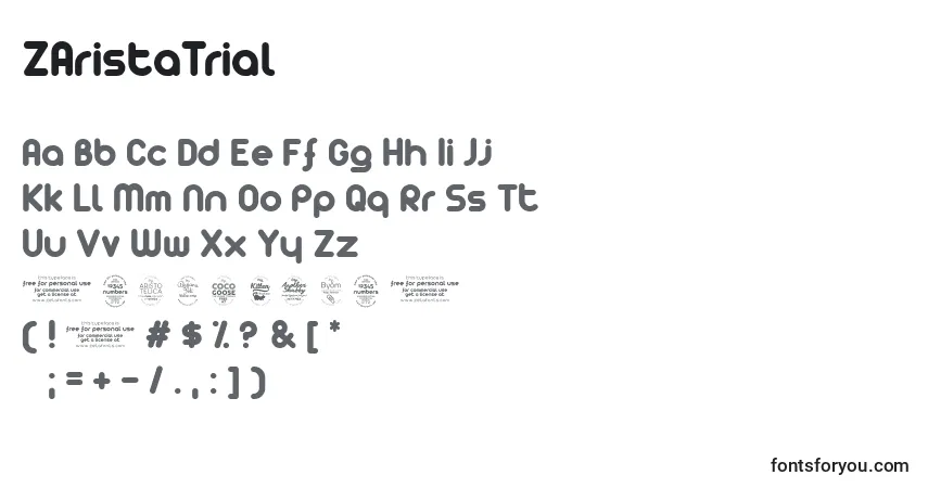 A fonte ZAristaTrial – alfabeto, números, caracteres especiais