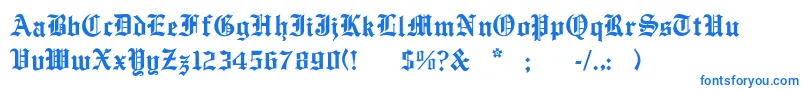 EnglishtowneNormal-Schriftart – Blaue Schriften auf weißem Hintergrund