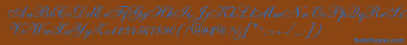 S721ScriptTwoRegular-Schriftart – Blaue Schriften auf braunem Hintergrund