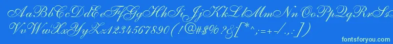 S721ScriptTwoRegular Font – Green Fonts on Blue Background