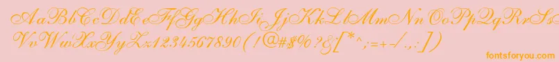 S721ScriptTwoRegular-Schriftart – Orangefarbene Schriften auf rosa Hintergrund