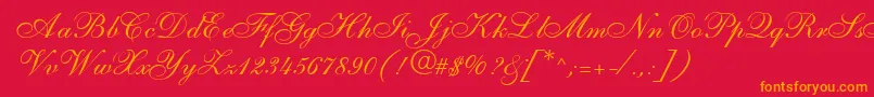 S721ScriptTwoRegular-Schriftart – Orangefarbene Schriften auf rotem Hintergrund