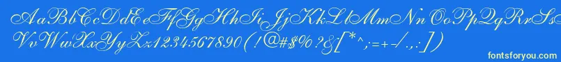 S721ScriptTwoRegular-Schriftart – Gelbe Schriften auf blauem Hintergrund