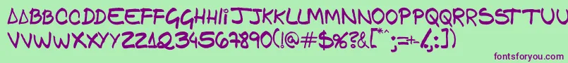 Gfamcomic-fontti – violetit fontit vihreällä taustalla