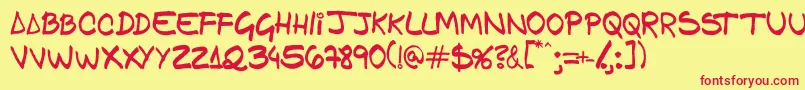 Gfamcomic-fontti – punaiset fontit keltaisella taustalla
