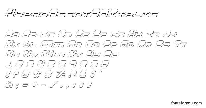 Czcionka HypnoAgent3DItalic – alfabet, cyfry, specjalne znaki