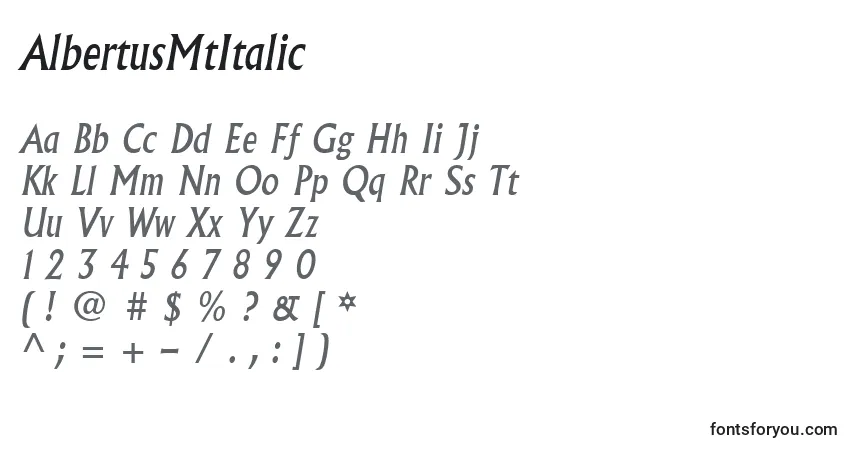 Шрифт AlbertusMtItalic – алфавит, цифры, специальные символы