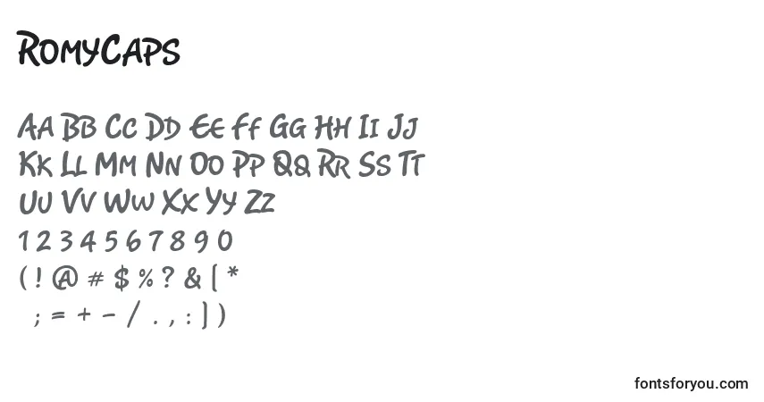 RomyCaps-fontti – aakkoset, numerot, erikoismerkit
