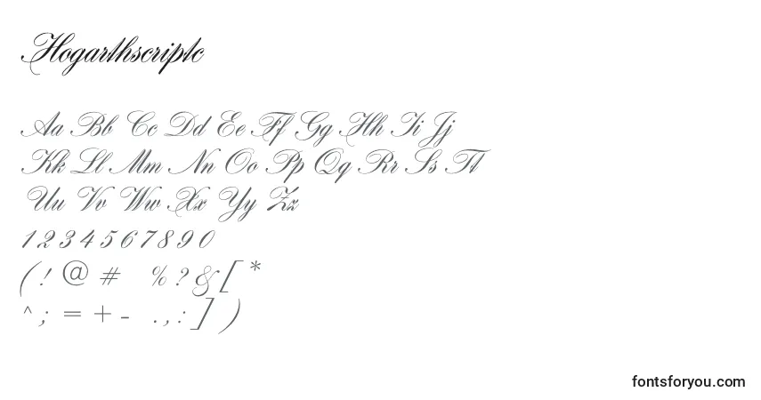 Czcionka Hogarthscriptc – alfabet, cyfry, specjalne znaki