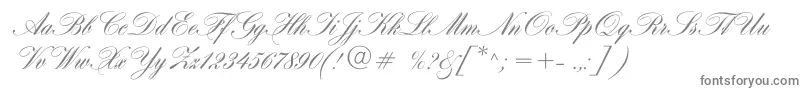 Hogarthscriptc-fontti – harmaat kirjasimet valkoisella taustalla