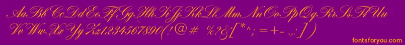 Hogarthscriptc-fontti – oranssit fontit violetilla taustalla