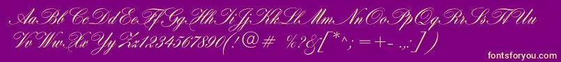 Hogarthscriptc-fontti – keltaiset fontit violetilla taustalla