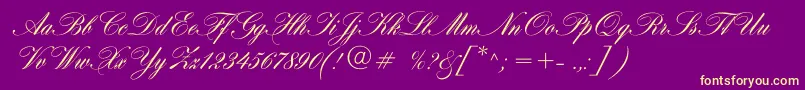 Hogarthscriptc-Schriftart – Gelbe Schriften auf violettem Hintergrund