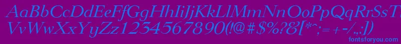 LingwoodserialItalic-fontti – siniset fontit violetilla taustalla