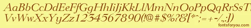 フォントLingwoodserialItalic – 茶色の文字が黄色の背景にあります。