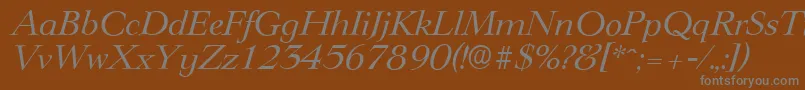 LingwoodserialItalic-fontti – harmaat kirjasimet ruskealla taustalla