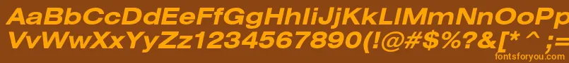 HeliosextcBolditalic-Schriftart – Orangefarbene Schriften auf braunem Hintergrund