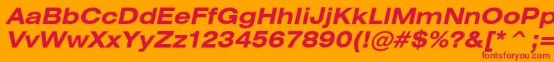 HeliosextcBolditalic-Schriftart – Rote Schriften auf orangefarbenem Hintergrund