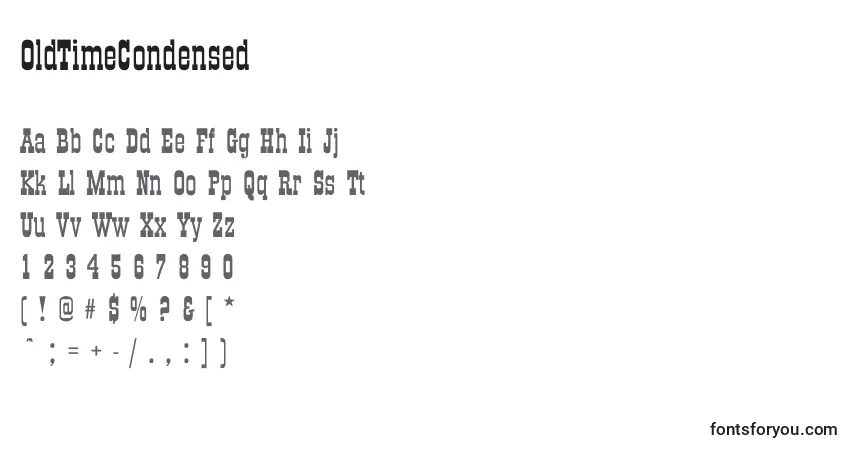A fonte OldTimeCondensed – alfabeto, números, caracteres especiais