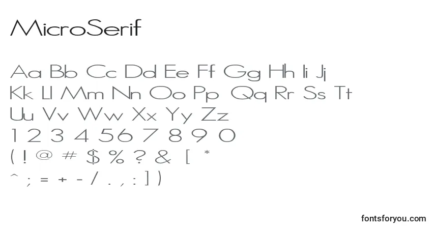 Czcionka MicroSerif – alfabet, cyfry, specjalne znaki