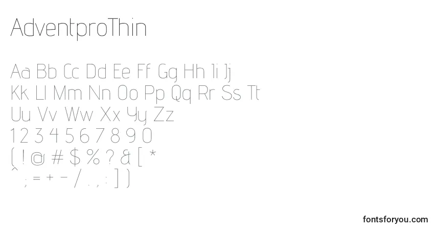 Шрифт AdventproThin – алфавит, цифры, специальные символы